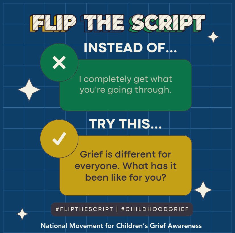 khssoh's tweet photo. When talking to someone who is grieving, offering your own experience and saying, “I know how you feel,” may seem comforting, but claiming to know before gaining a true understanding of the person’s perspective minimizes their experience. https://t.co/zD07uuYBnq