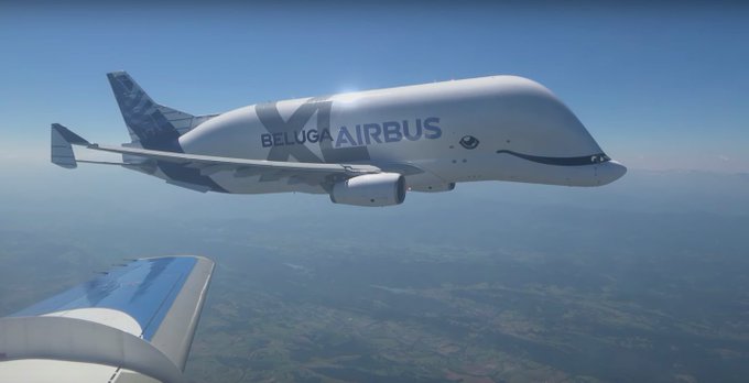 The Airbus Beluga XL (Airbus A330-743L) is a large transport aircraft which entered into service in 2020.

This is a shot from its maiden flight in 2019