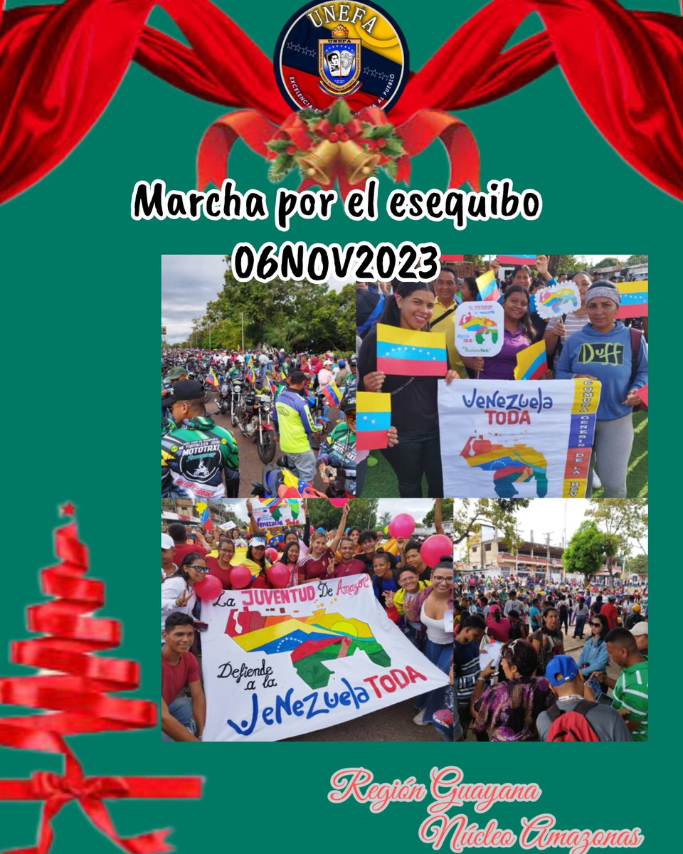 unefamazonas01's tweet photo. Siguiendo instrucciones del M/G @R_nicodemo, Rector de la UNEFA y en trabajo mancomunado con el vicerrectorado de la Region,  desde la Selva Indígena el nucleo  Amazonas dijo presente en la  marcha por el esequibo, con Firmeza y Compromiso
@vladimirpadrino 
@TorresNelson9 https://t.co/K7UBAJmMlO