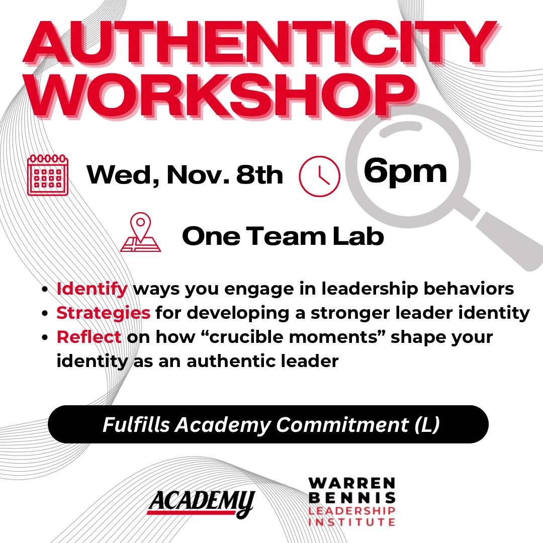 Join us on Wednesday for our Authenticity Workshop with <a href="/WarrenBennisUC/">The Warren Bennis Leadership Experience</a>! 🐾 #gobearcats