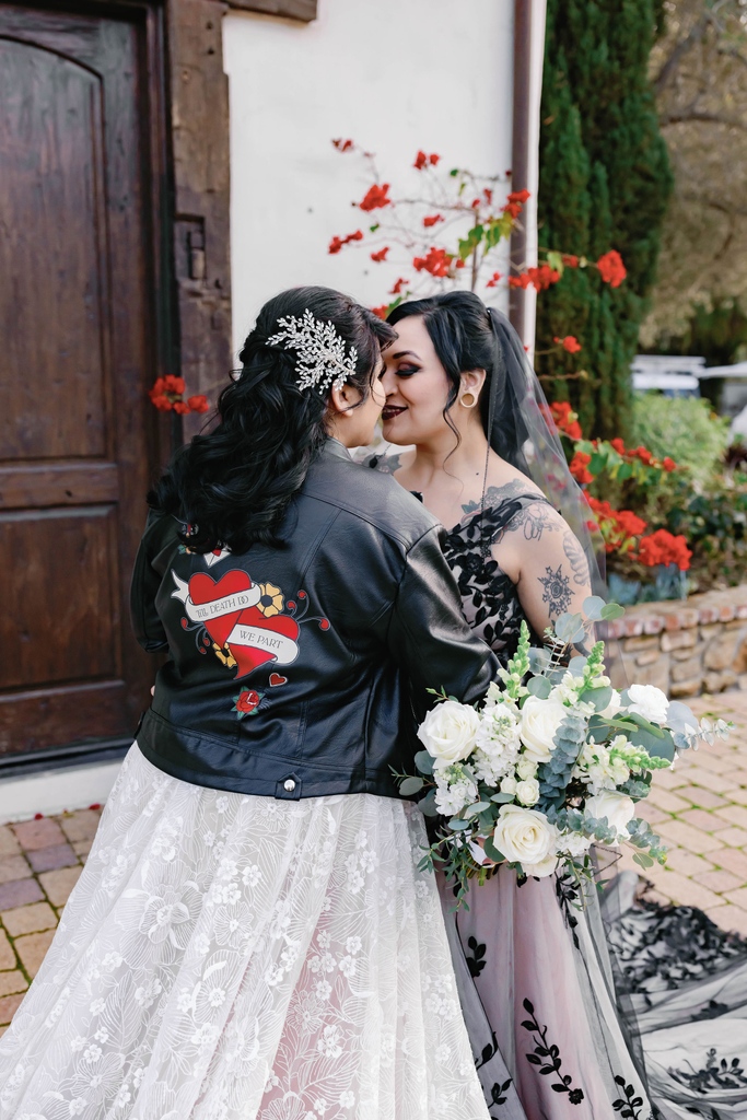 strutbridal's tweet image. Get comfy in this gorgeous customizable leather jacket! 🖤🌈🌺 Choose your wedding date., last name, song lyrics, and so much more. 

lgbtqia #brideonbride #curvybride #leatherjacket
 #customizedjacket #bridesmaidsjacket #customieddenimjacket #bridalpartyjacket