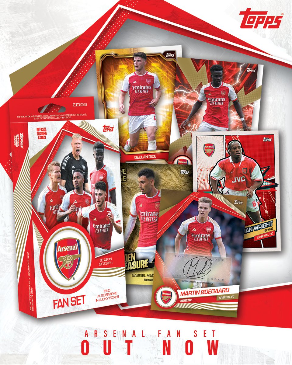 Topps_UK's tweet photo. The NEW 2️⃣0️⃣2️⃣3️⃣ / 2️⃣4️⃣ Topps Arsenal Fan Set is AVAILABLE NOW! 🙌
Boasting a whopping 2️⃣8️⃣ stunning cards, featuring 2️⃣ Parallels 🪩🪩.
✍️ Autographs in lucky boxes! 🤞
🔗 https://t.co/TF1laNu7g9
#Topps #FanSet #Arsenal #FootballCards https://t.co/hMm7LRlAT2
