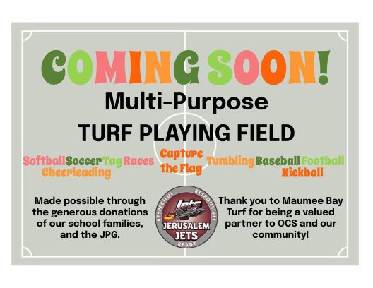 JerusalemJets's tweet photo. Excited to see work beginning on our new Multi-Purpose Turf Playing Field! Thanks @JetsJpg and @maumeebayturf for making this dream a reality! #OCSsuccess #JETPRIDE https://t.co/1H1cRyBkHq