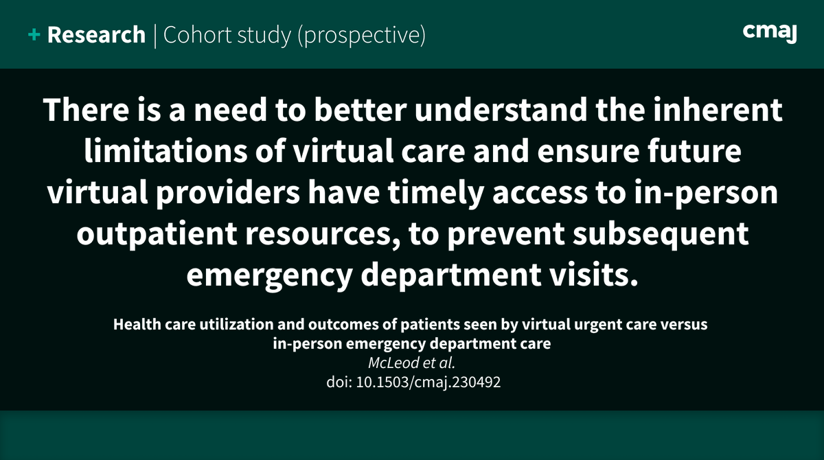 Virtual urgent care: A virtual urgent care pilot program in Ontario had little impact on diverting patients with less severe health issues from emergency departments during the COVID-19 pandemic. ➡️ cmaj.ca/lookup/doi/10.…