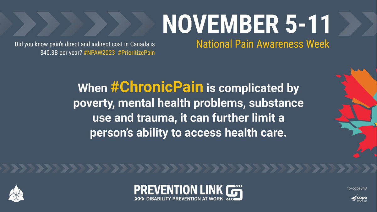 Preventionlink's tweet photo. #PainAwarenessWeek is dedicated to shedding light on the challenges faced by millions of individuals living with chronic pain. Managing pain can be challenging, but there is hope. Learn more at @pain_canada

#onlab #onpoli #NPAW2023 #PrioritizePain #Pain #ChronicPain #PainCanada https://t.co/bhhPWAI4Xx
