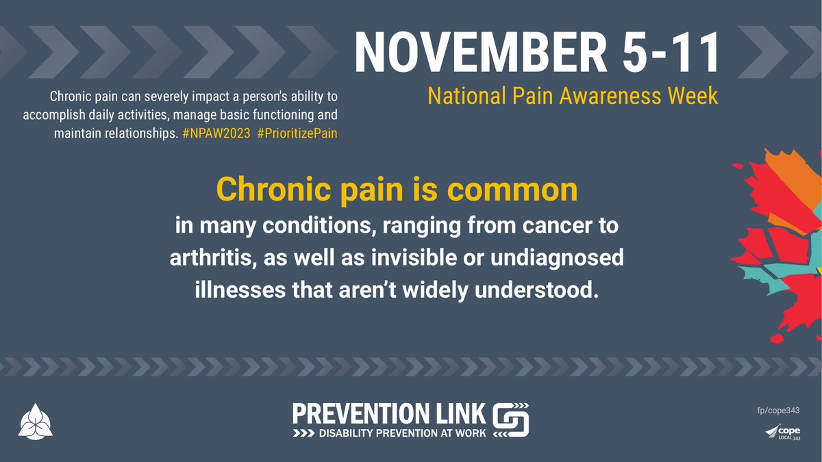 Preventionlink's tweet photo. #PainAwarenessWeek is dedicated to shedding light on the challenges faced by millions of individuals living with chronic pain. Managing pain can be challenging, but there is hope. Learn more at @pain_canada

#onlab #onpoli #NPAW2023 #PrioritizePain #Pain #ChronicPain #PainCanada https://t.co/bhhPWAI4Xx