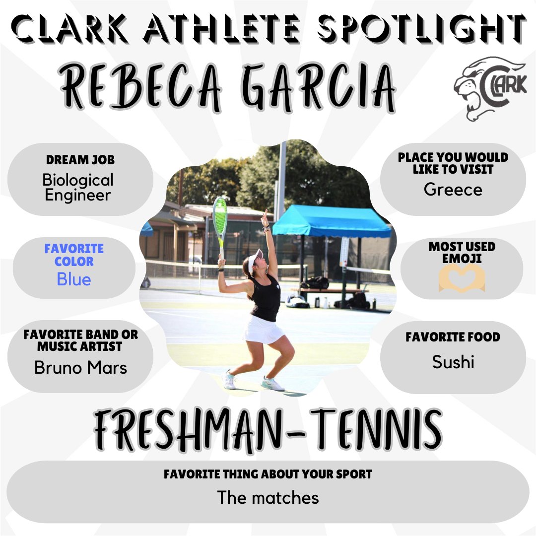 🐾🎾Rebeca is a part of our Tennis Team and here is what Coach Nielsen had to say about her. She has been a tremendous addition to our team. She has been the X-Factor in our ability to win big matches. A lot of weight was put on her shoulders but she has handled it very well!