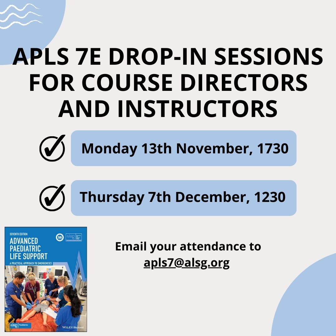 Calling all APLS course directors and instructors! You are invited to join our online drop-in to hear more about the APLS 7e course and what it means to you. The webinars are being held on 13 Nov at 1730 and 7 Dec at 1230. 
#AdvancedPaediatricEducation <a href="/RCPCHtweets/">RCPCH</a>