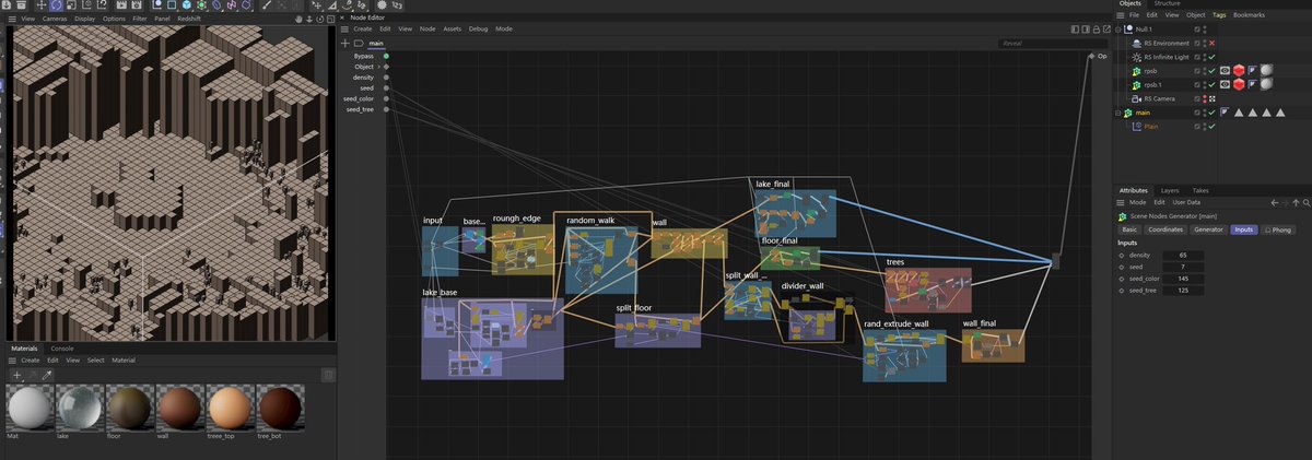 DangoFlying's tweet photo. #nodevember2023 #nodevember 
#cinema4d #c4d #scenenodes 
Day5-6 "lovely lake" https://t.co/3fD6fQ13uu