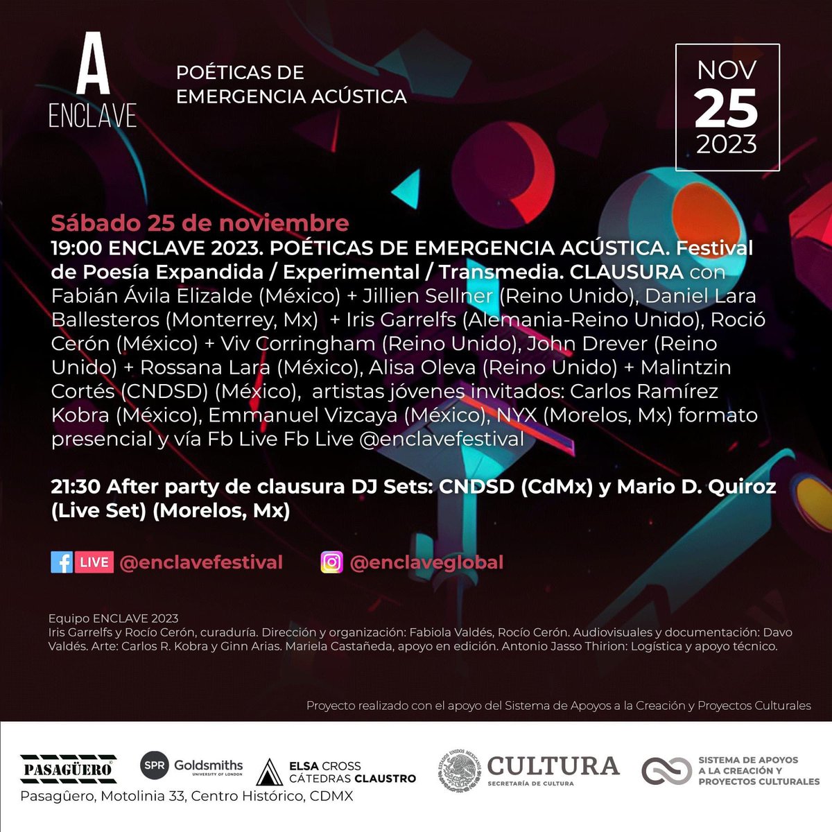 Rocío Cerón (@arocioceronz) on Twitter photo <a href="/enclavefestival/">ENCLAVE. Festival de Poesía Transdisciplinar</a> del 23 al 25 de noviembre, aquí toda la programación. #ApartaLasFechas <a href="/enclavefestival/">ENCLAVE. Festival de Poesía Transdisciplinar</a> del 23 al 25 de noviembre, aquí toda la programación. #ApartaLasFechas