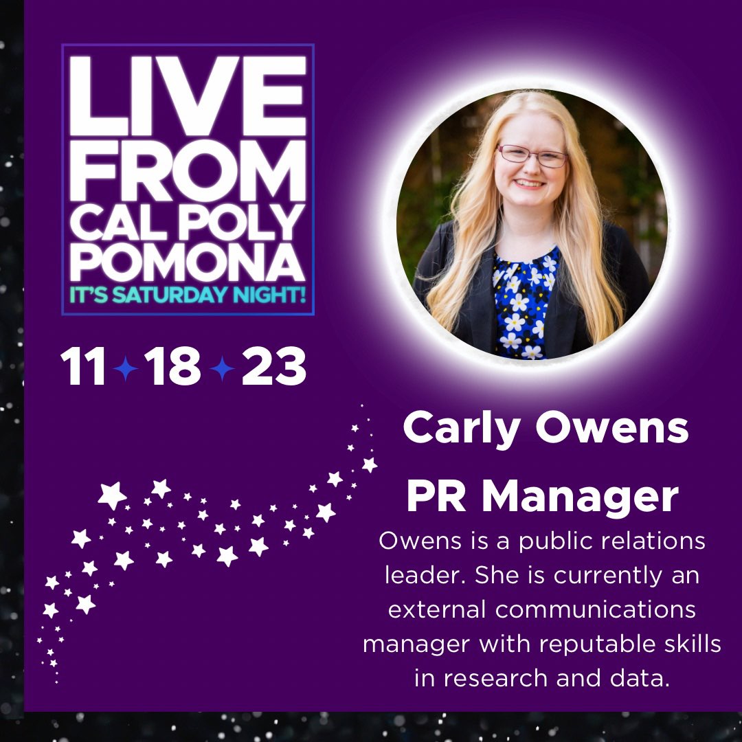 cppeventsplan's tweet image. Get ready to be wowed! We’re thrilled to introduce Carly Owens - an expert in data-driven PR who is sure to have some invaluable insights to share with us! 🙌
#cpp #cppalumninight #cppalumni #cppalumninetwork