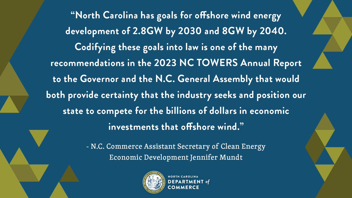 Last week, #NCCommerce Assistant Secretary of #CleanEnergy Economic Development Jennifer Mundt attended the 2023 Making Energy Work conference in #Raleigh. She joined a panel of the future of wind generation within the Southeast.
#MEW2023