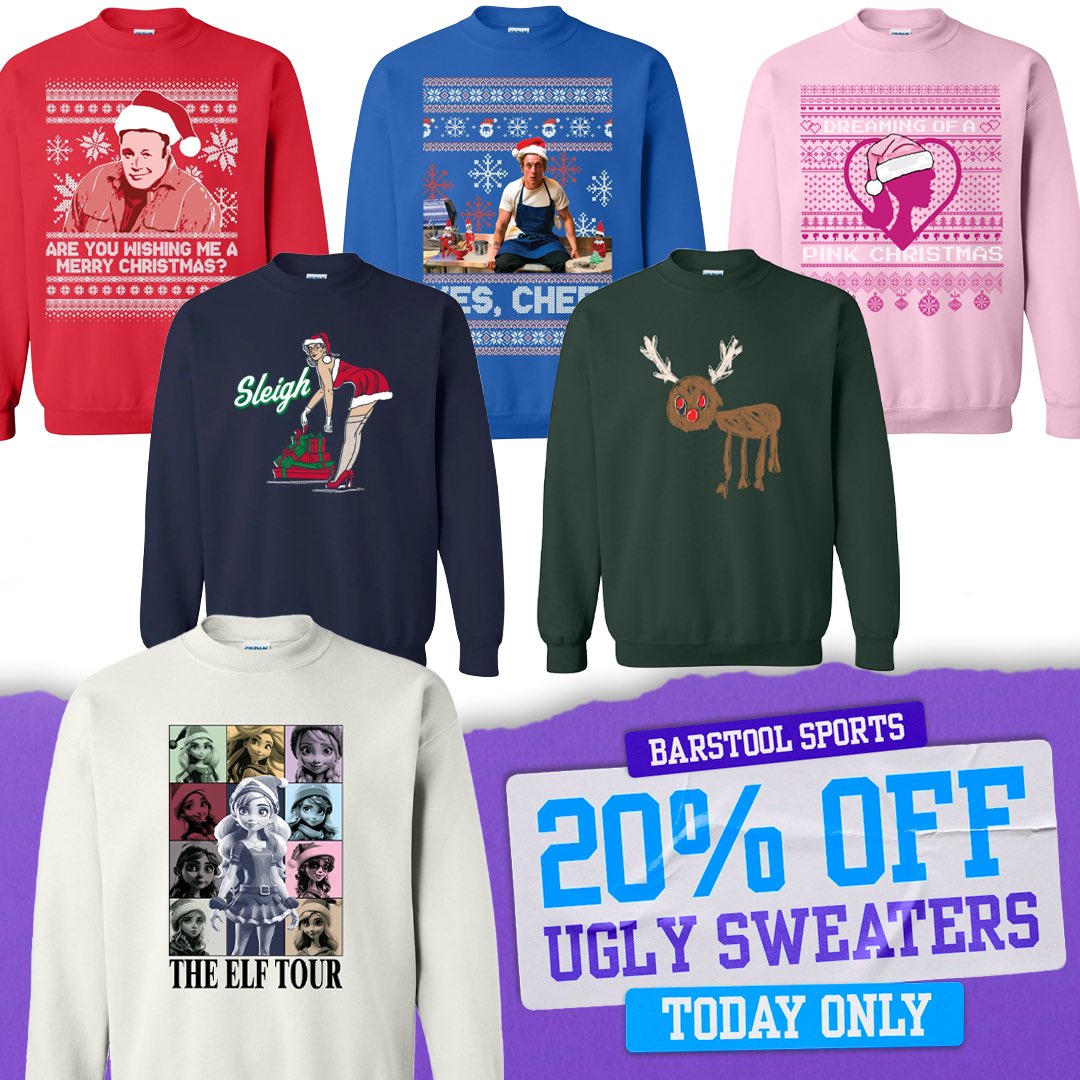 ouchicks's tweet photo. Remember ladies, the frats LOVE an ugly Christmas sweater theme! But no need to stress, we’ve got you covered! 🎄 
🚨 UGLY SWEATERS ARE 20% OFF FOR 24 HOURS! 🚨

Link in bio! https://t.co/fQg80iGCjZ