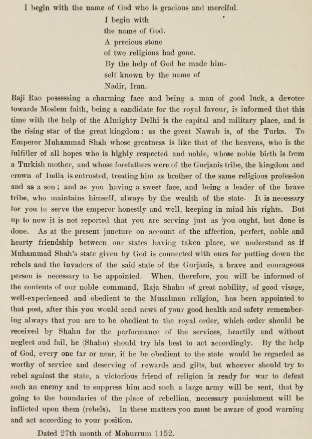 Bagi Rano In 1734, when the then Subahdar of Malwa recommended the Muhammad Shah ...