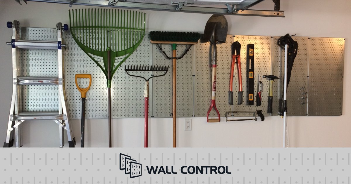 WallControl's tweet image. No more tripping over rakes and shovels! Declutter your garage in no time with Wall Control&apos;s metal pegboard organizing system. #wallcontrol #pegboard #organization #cleangarage