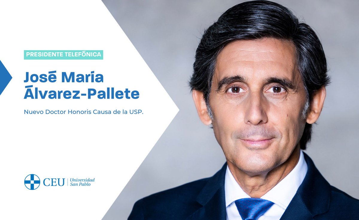 Universidad CEU San Pablo (@uspceu) on Twitter photo El presidente de <a href="/Telefonica/">Telefónica</a> , José María Álvarez-Pallete, es el nuevo Doctor Honoris Causa por la Universidad CEU San Pablo .
<a href="/jmalvpal/">JM Alvarez-Pallete</a> se une así a un selecto grupo de intelectuales que han recibido esta distinción por sus considerables méritos profesionales y personales. El presidente de <a href="/Telefonica/">Telefónica</a> , José María Álvarez-Pallete, es el nuevo Doctor Honoris Causa por la Universidad CEU San Pablo .
<a href="/jmalvpal/">JM Alvarez-Pallete</a> se une así a un selecto grupo de intelectuales que han recibido esta distinción por sus considerables méritos profesionales y personales.