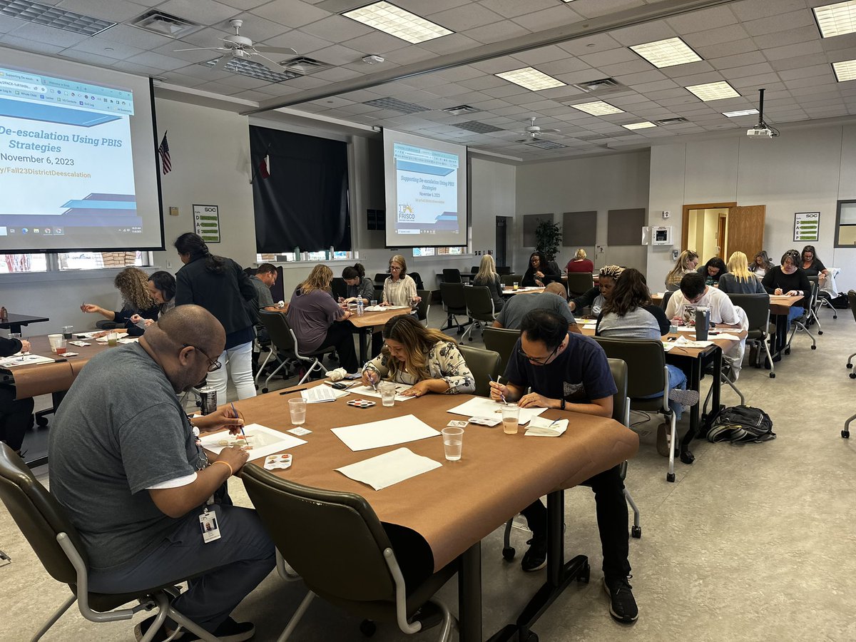 soc_fisd's tweet photo. De-escalation Training has been a great addition to the SOC tool box. Todays training was followed by painting with a twist @ the SOC! Check out all the free hand painting, we’re so artistic.😜
#elevateFISD #TheSOC
#PD #Teambuilding https://t.co/fCOe2uRdaS