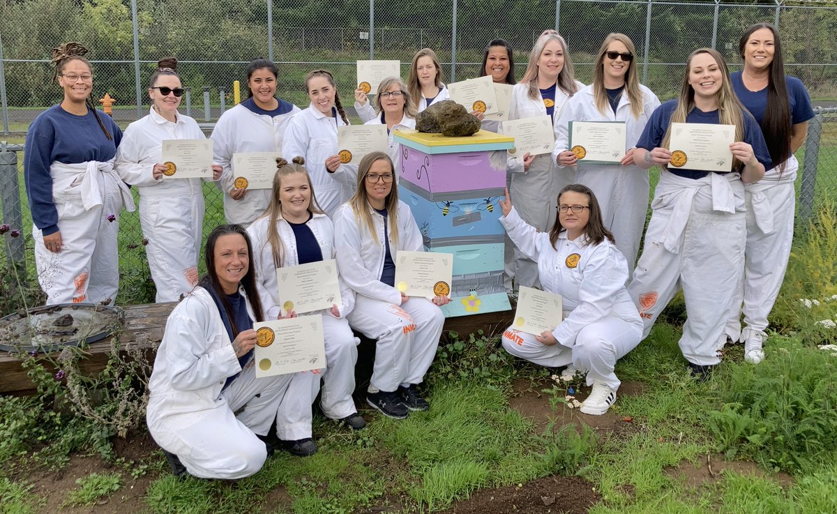 ORCorrections's tweet image. In 2014, CCCF started the first beekeeper program. The most recent team had 13 AICs who received both their Beginners and Apprentice beekeeper certificates! CCCF has had 94 AICs receive their Apprentice certificates and two AICs receive their Journeyman certificates. #DOC #CCCF