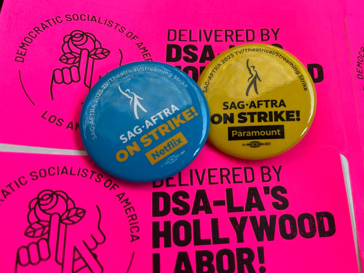 Some extra incentive to make a Snackpack delivery this week - each @sagaftra picket line has special edition pins! COLLECT THEM ALL! (Can’t make a drop off this week? Make a donation to dsa.la/snacklist to keep the program going!)