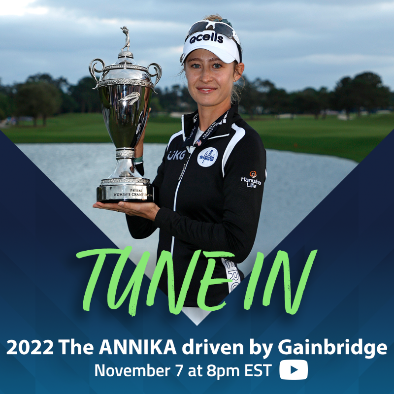 LPGA's tweet photo. Want to relive @NellyKorda's title defense at @theANNIKAlpga last year? We've got you covered 🫡

Tune in to the full final round of the 2022 The ANNIKA driven by Gainbridge at Pelican tonight at 8 p.m. ET 📺

WATCH ⬇️ https://t.co/0iM8VP7erL