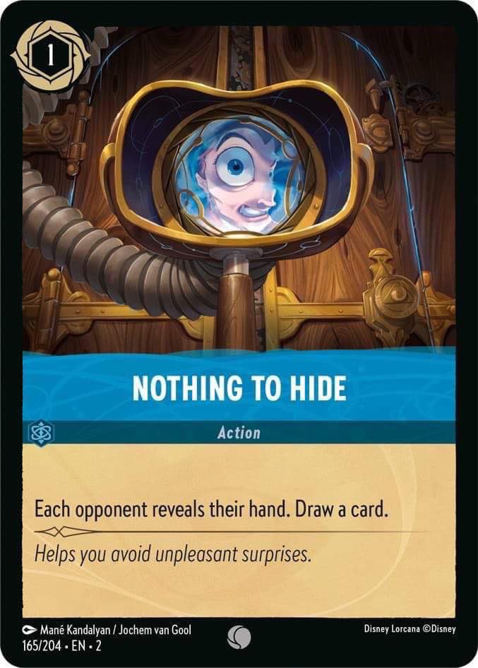 OnceUponADraw's tweet photo. Corporate wants you to find the difference between these cards. 🪄

I can’t say that we love “Nothing to Hide” enough! What an awesome card to add to the game of Lorcana. https://t.co/skTsrefGyj