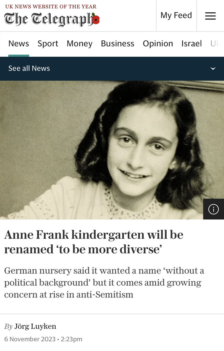 Fantastic to hear that the Anne Frank kindergarten is being renamed to be more diverse and progressive. ✊🏾 Which of the following would work best? • Queen Latifah Day Center • Michelle Obama Playgroup • O.J. Simpson Pre-School Wonderland • River-to-Sea World of Adventures
