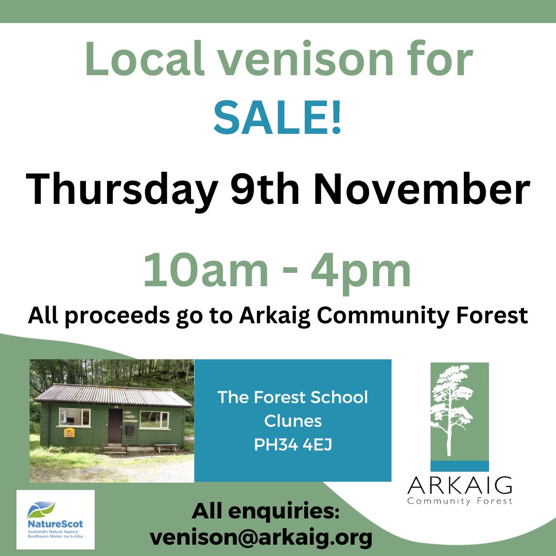 ArkaigForest's tweet photo. Did you know that wild #venison is..
- a by-product of #woodland regeneration management
- almost 40% lower in carbon emissions than beef or lamb
- low in saturated fat
- suited to a variety of #cooking methods and flavours
Visit us or email: venison@arkaig.org https://t.co/fH4yW7ZA5h