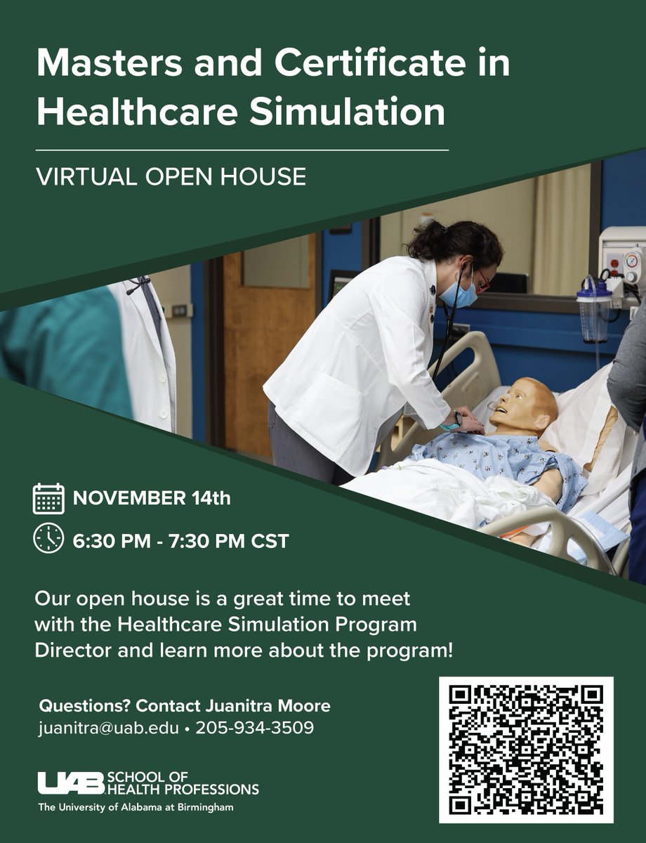 Save The Date! Our virtual open house is quickly approaching. Are you interested in a degree in Healthcare Simulation? This is a great time to meet our Program Director, @michelleSBB, and find out more about Healthcare Simulation!