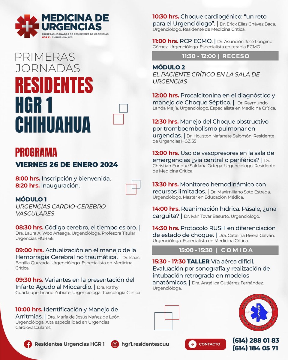 En Chihuahua, por vez primera, la mayoria de las sedes de Medicina de Urgencias del estado, se reuniran en estas Jornadas, organizadas por los #ResidentesUrgenciasIMSSMorelos

Es un evento al q los chavos le han metido muchas ganas, y estaria suave si echan la mano c/difusión ;)