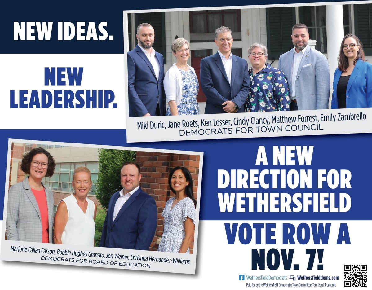 WethersfieldDTC's tweet image. Wethersfield! Vote Row A tomorrow!