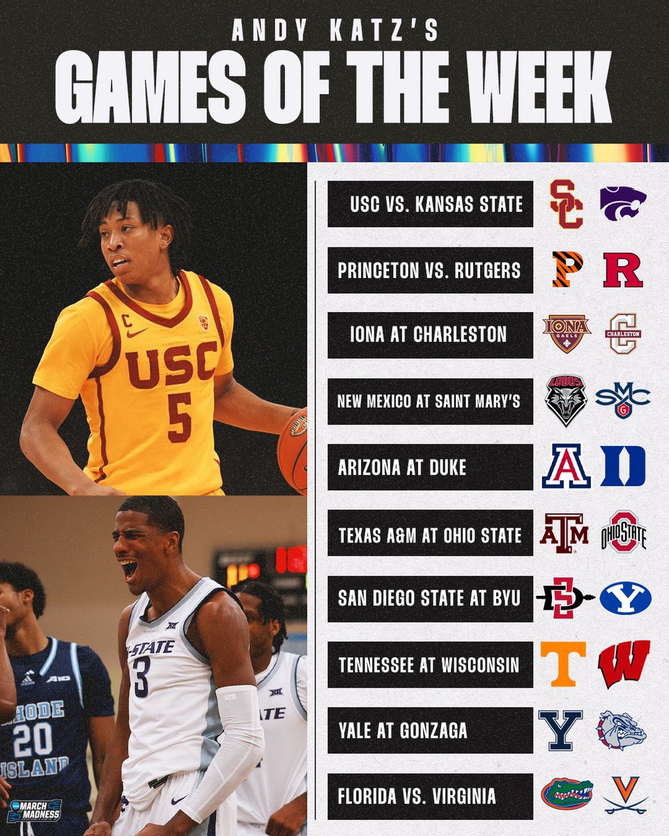MarchMadnessMBB's tweet photo. Get the popcorn ready 🍿

@TheAndyKatz names the games to watch for opening week 🔥 https://t.co/EjP50a6Rh0