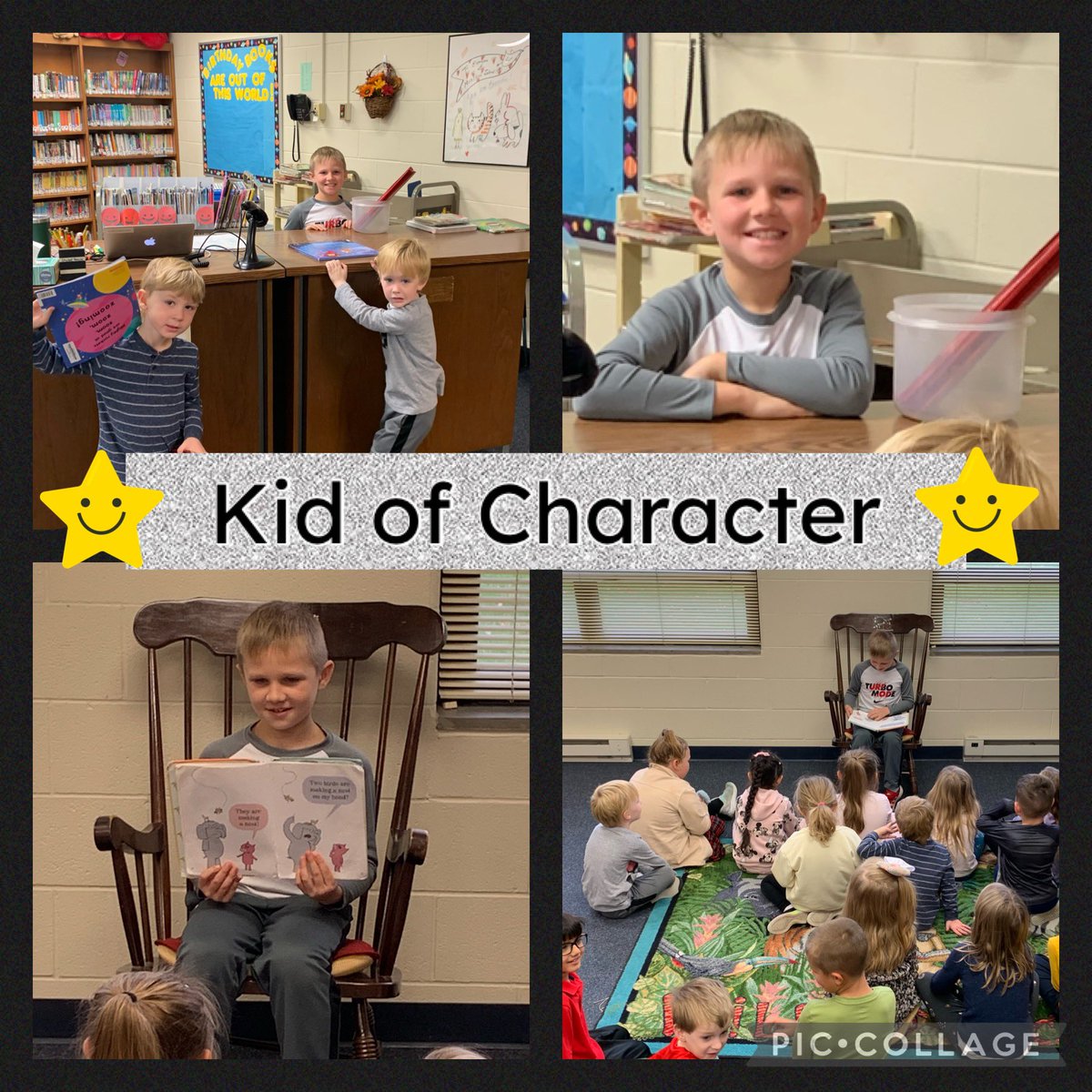 mospecialareas's tweet photo. Walker was a wonderful library helper today. He helped out with Mrs. Nachtrab’s AM kindergarten class. They really enjoyed the story he read and loved hearing that he was also a former student of Mrs. Nachtrab’s. #PBIS #characterwheel #beaGeneral https://t.co/ek1waAWupD
