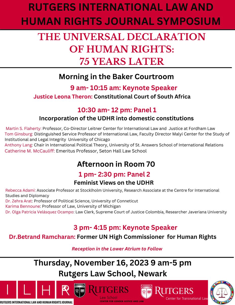 RutgersCTL's tweet photo. On November 16, the Rutgers International Law and Human Rights Journal will host "The Universal Declaration of Human Rights: 75 Years Later" symposium at Rutgers Law School, Newark and on Zoom (no registration): https://t.co/Z1YmhwSUYm https://t.co/ysbUc136rK