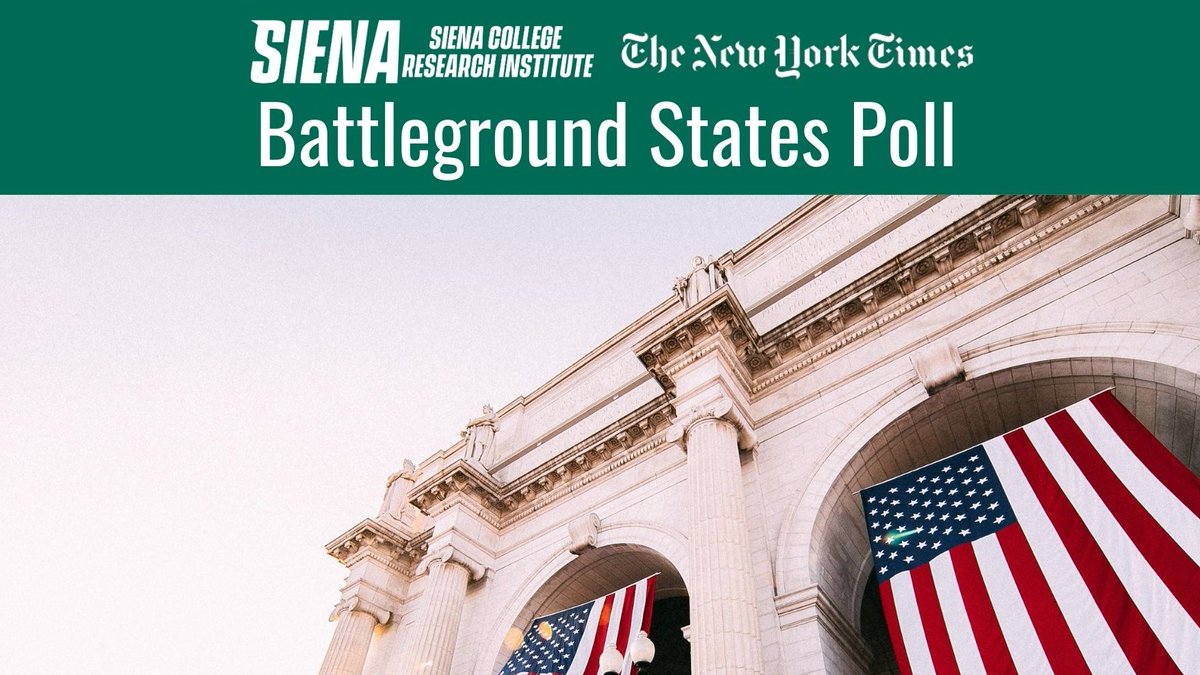 SienaResearch's tweet photo. The New York Times / Siena College Research Institute: Battleground States Poll

In 3-Way Race, Independent Robert Kennedy Jr. Garners 24% Across 6 Battleground States; Trump 35%, Biden 33%, Kennedy 24%; RFK Noses Ahead Among Voters Under 45

https://t.co/RP2kHlceEY https://t.co/DVTPWBvRrI