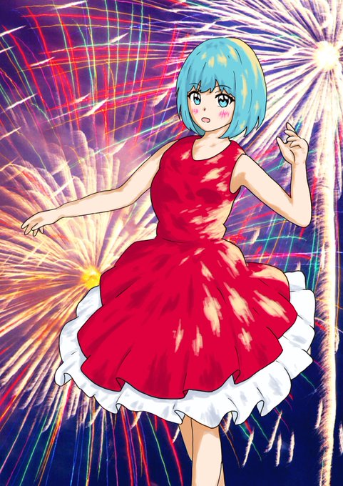 「blue hair fireworks」 illustration images(Latest)