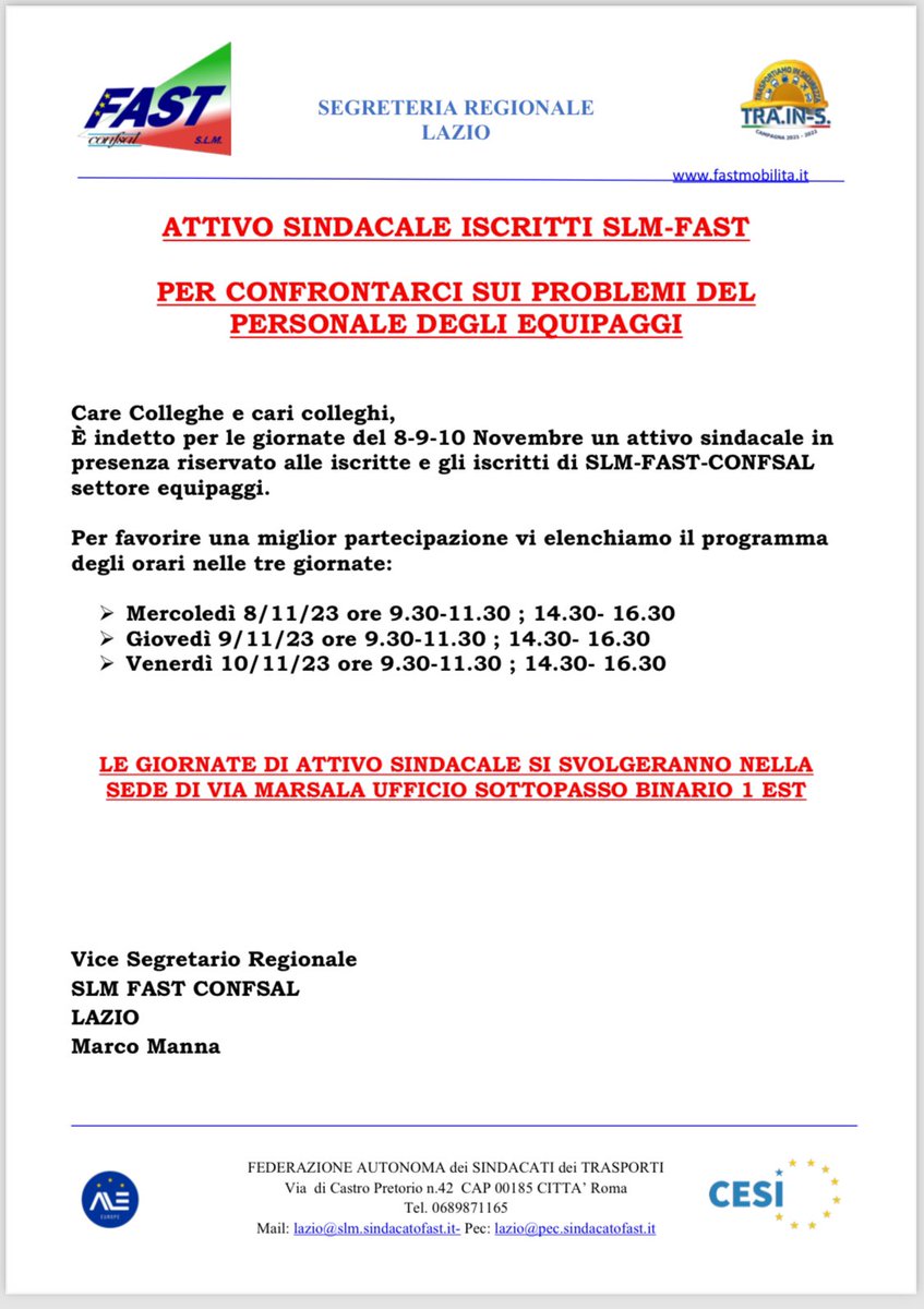 Sindacato Lavoratori Mobilità Fast Confsal Lazio tweet media
