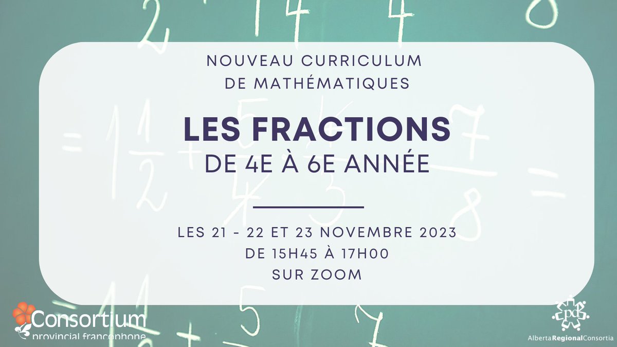CPFPP's tweet photo. Ne manquez pas nos différentes formations pour approfondir les concepts de fractions, algèbre et géométrie de la 4e à la 6e année dans le nouveau programme de mathématiques.
➡️https://t.co/Lpr98jpRg0

#Formation #Enseignement #curriculummath #Enseignants #frab @arpdc_alberta https://t.co/lwKpaB11wd