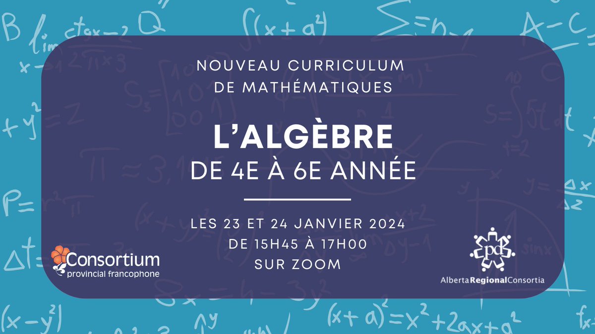 CPFPP's tweet photo. Ne manquez pas nos différentes formations pour approfondir les concepts de fractions, algèbre et géométrie de la 4e à la 6e année dans le nouveau programme de mathématiques.
➡️https://t.co/Lpr98jpRg0

#Formation #Enseignement #curriculummath #Enseignants #frab @arpdc_alberta https://t.co/lwKpaB11wd
