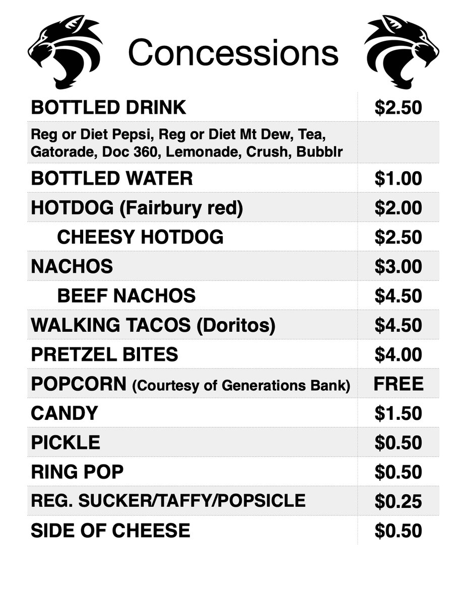 EMFConcessions's tweet photo. It's wrestling time!  If you're coming to the JH meet, here's what we've got in store tonight. #emfbobcats https://t.co/6GOwqUr5Uw