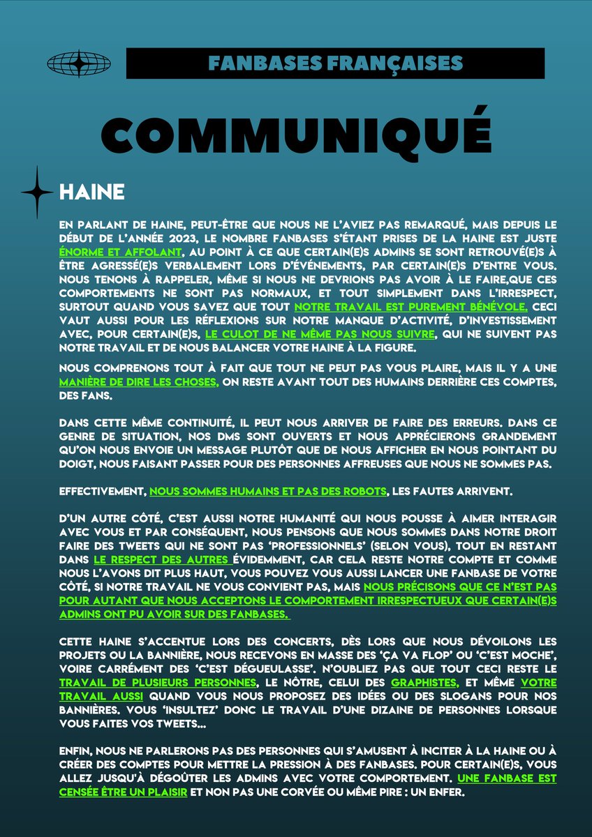 📢 • COMMUNIQUÉ DES FANBASES — (1/2)