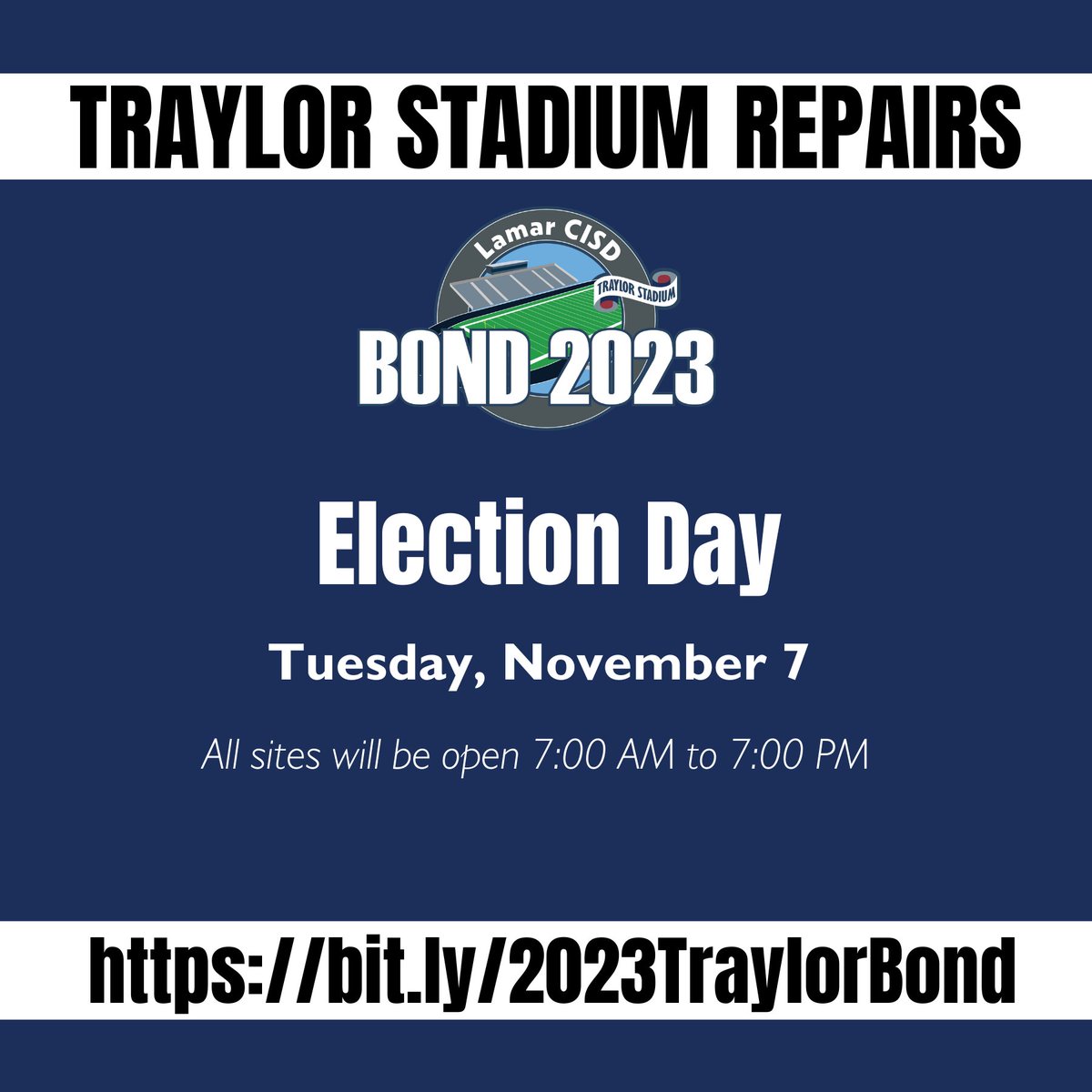 LamarCISD's tweet photo. Are you heading to the polls? 🗳

Join Lamar CISD Superintendent Dr. Roosevelt Nivens in making a difference in the community and casting your ballot on Tuesday, Nov. 7 for #ElectionDay. All polling locations will be open from 7AM - 7PM. #TraylorBond

🔗 https://t.co/vzQ5S4gHcU https://t.co/LwDR6um20g