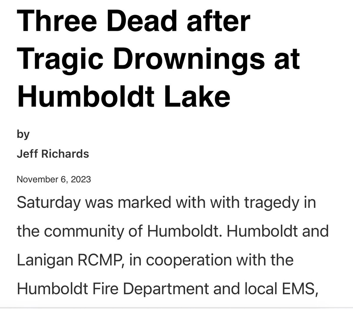 URGENT !!! PLEASE SHARE! Talk to your kids and stay off the ponds and reservoirs! The ice is thin and above zero temps make it worse. Make it a priority at the supper table, Our thoughts and prayers go to the victims, families and Responders from this tragic incident in Humboldt.