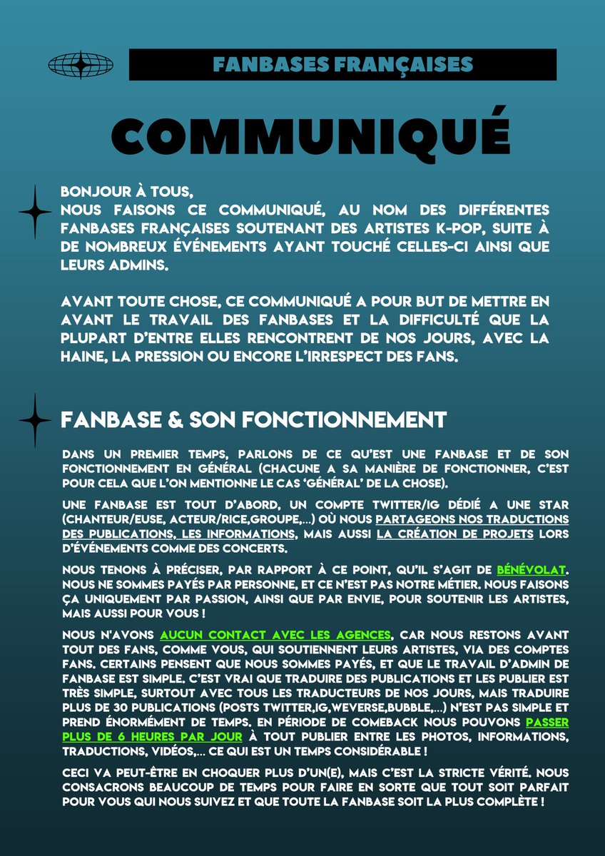 TREASURE_Fr's tweet image. ❗️COMMUNIQUÉ DES FANBASES 1/2