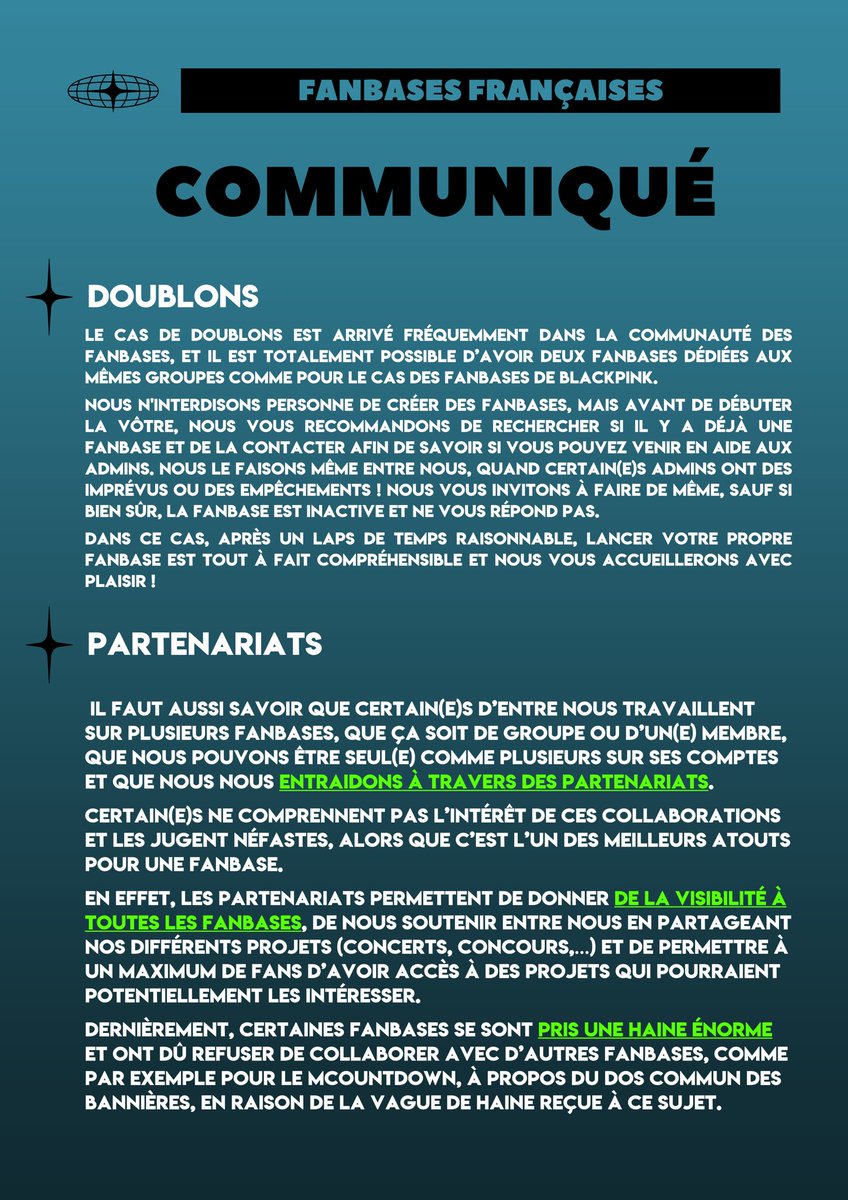 TREASURE_Fr's tweet image. ❗️COMMUNIQUÉ DES FANBASES 1/2