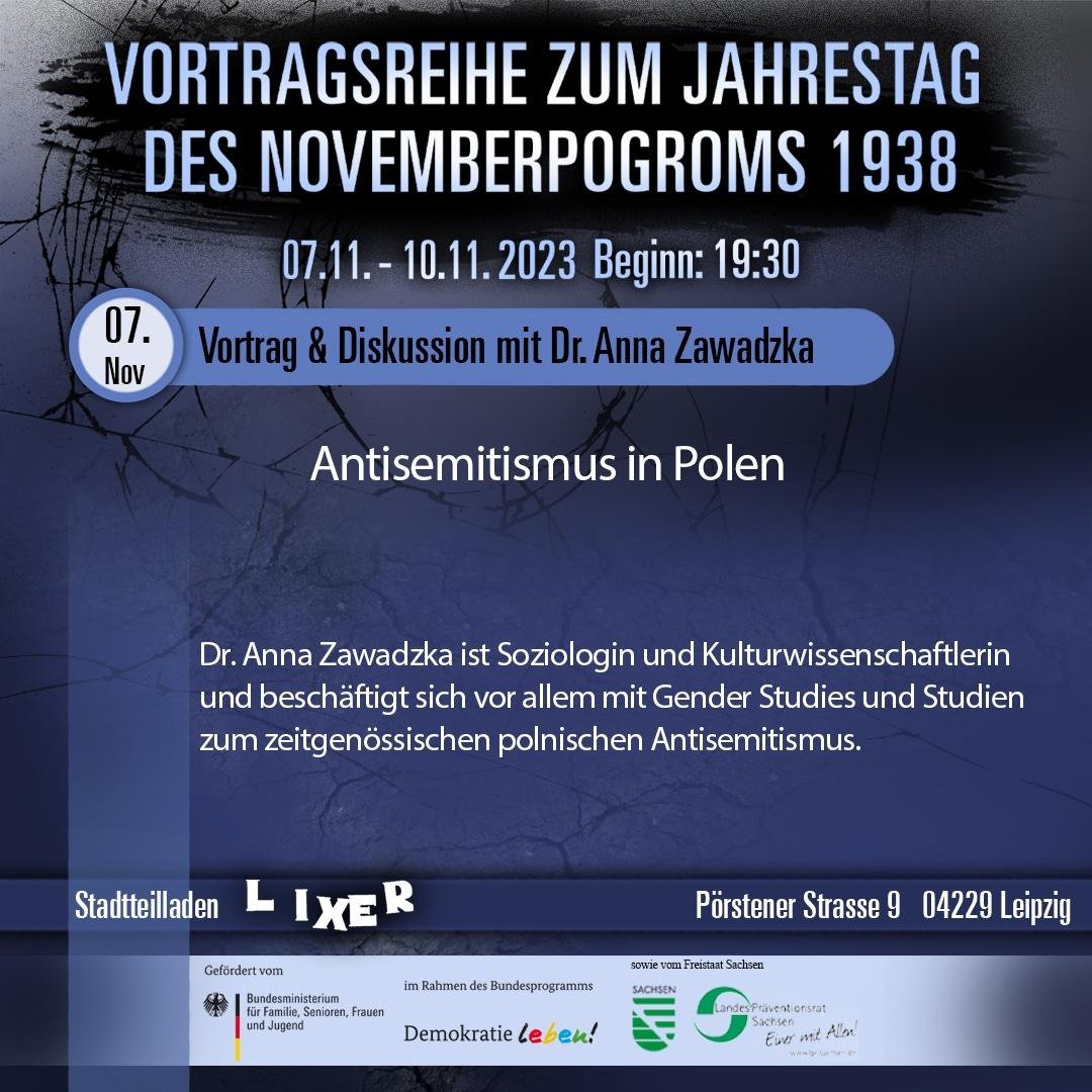 zschocherbunt's tweet photo. Morgen Abend 07.11.2023 startet unsere Vortragsreihe! 

➡️Dr. Anna Zawdzka - Antisemitismus in Polen

➡️Moderation Pawel Matusz

➡️Details und Link zum Livestream: https://t.co/7f9oe1oFxH

Kommt rum wir freuen uns auf euch! https://t.co/nli6tcN66P