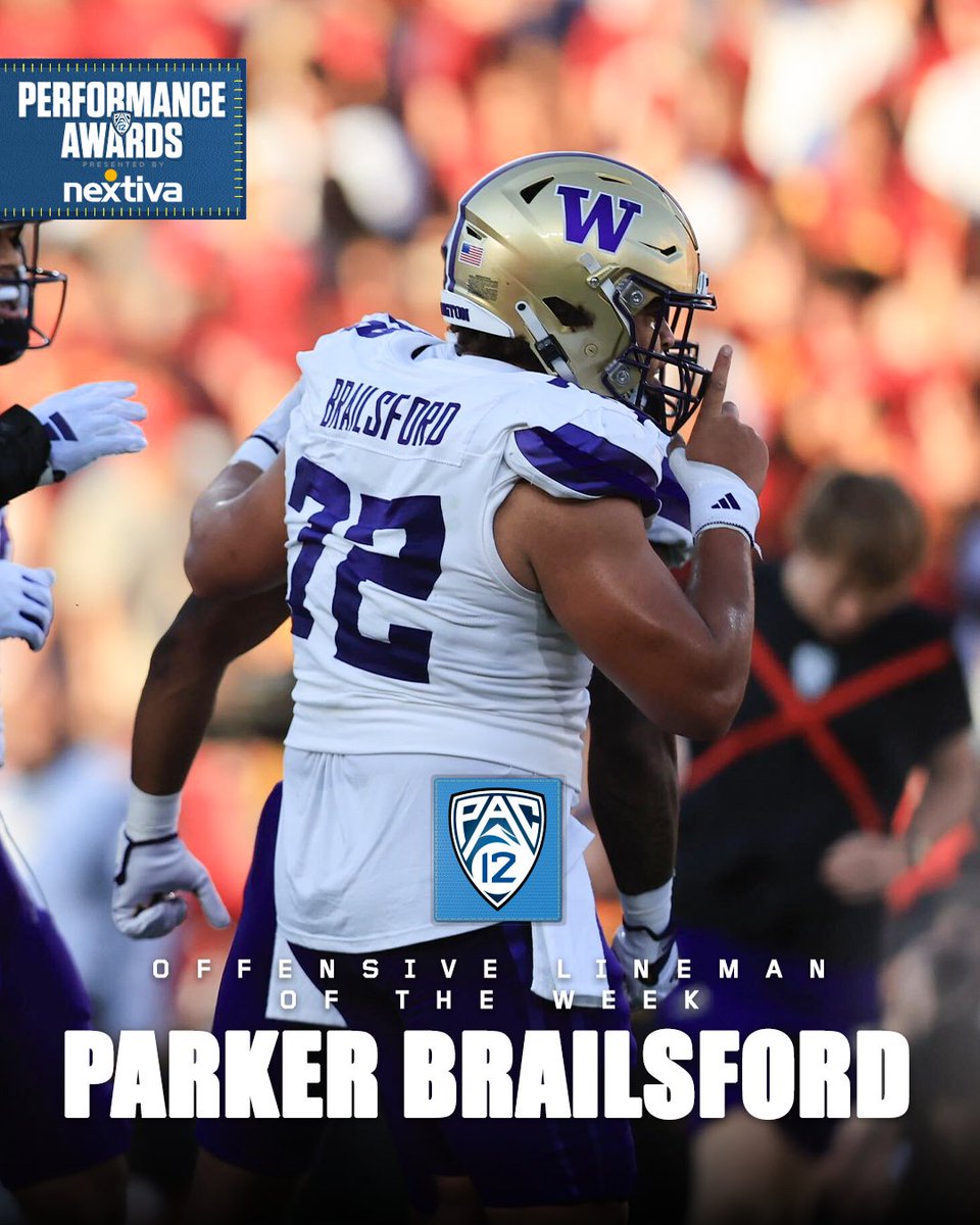 #Pac12FB Offensive Lineman of the Week, presented by <a href="/Nextiva/">Nextiva</a>: Parker Brailsford 🐺

Full release ➡️ pac12.me/23POW10