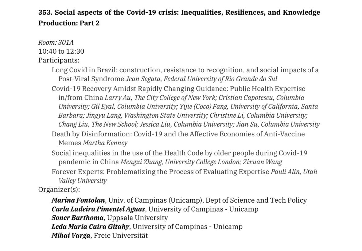 larryau's tweet photo. Second, on Sat, a paper from the @CATSprojectCU team on Long Covid in China and changing public health guidance, on a panel on the “social aspects of the COVID-19 crisis”. Looking forward to learning from these studies!

2/2 https://t.co/86viT4Lbov