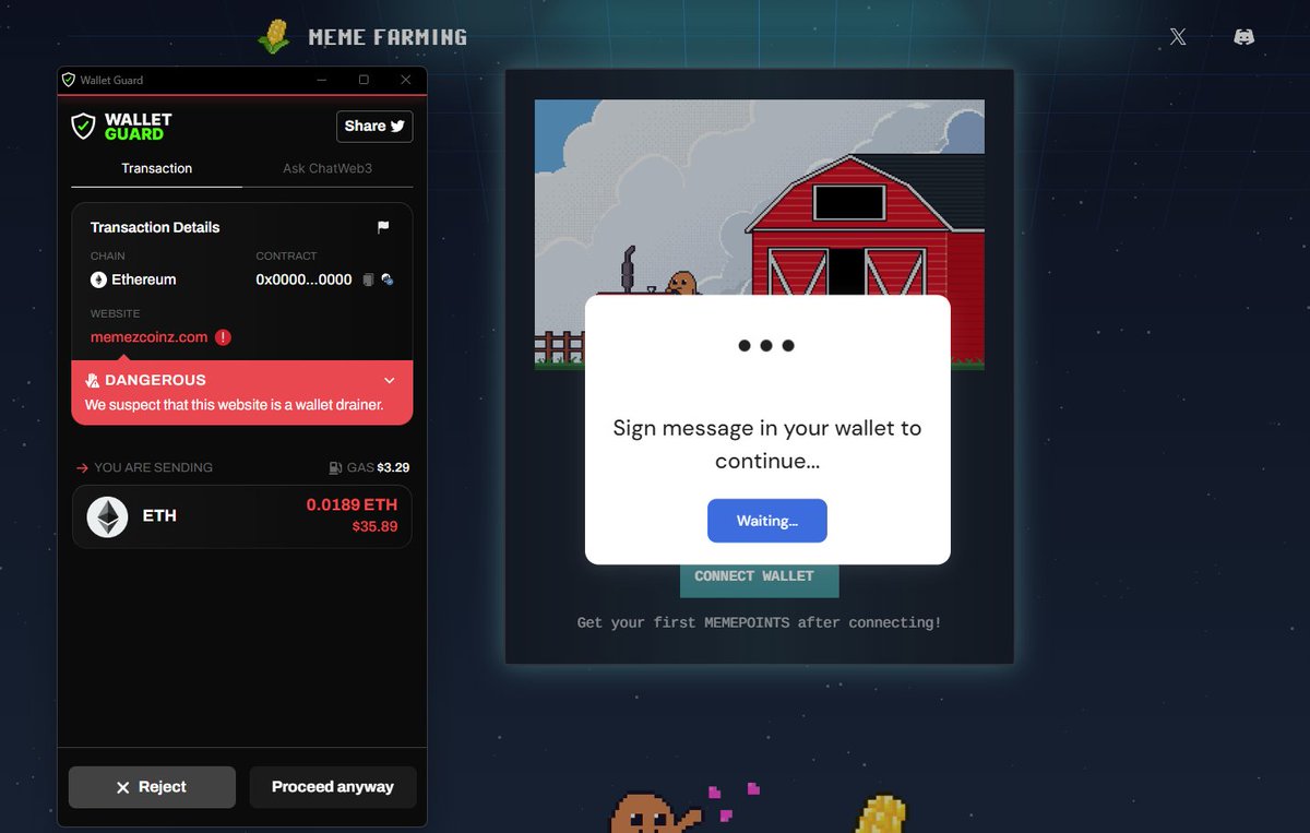 nft_dreww's tweet photo. ⛔𝐌𝐞𝐦𝐞𝐜𝐨𝐢𝐧 𝐒𝐜𝐚𝐦𝐬⛔

This Memecoin Scam ad has drained 16.82 ETH so far....  With many red flags, users still fall victim to the scam ads from twitter.... Lets take a deeper look⤵️⤵️⤵️

Whenever there is something popular in web3, scammers always like to target that project/business/claim/aidrop/etc. for phishing, drainers, and social engineer scams...  As we can see in the one of many scam ads above, a scammer got control of a blue check account, posted a scam link to a drainer website, turned off comments, and botted engagement.  These are always red flag signs to look for in scam ads..  Sadly this ad and 3 other scam ads all focused on @9gagceo 's memecoin, I have tracked, have led to 16+ ETH being drained thus far...

The websites are very basic and minimalistic, as they tell you that you can claim $MEME and you just have to connect your wallet and sign a signature to "claim"...

Meanwhile what this is actually doing is giving an 'approve all' signature to drain everything out of your wallet, @wallet_guard plug-in of course shows you this and helps prevent everyone from accessing the drainer site to begin with and then also shows that signing this signature with take everything out of your wallet

These scam ads are rampant, as almost every ad is a scam, as I did further research in this thread:

https://t.co/chE59HOFry

Always be vigilant when clicking on links, and visiting sites and double check everything you can see, and use @wallet_guard to protect you from things you can't see!!  This scam ad technique changes frequently but the premise of it is still there, to drain your assets..

I hope this helps bring awareness to this matter and @Support and @Safety can implement safe guards in place like Wallet Guard API into the ads to prevent these scam websites from even being allowed on the platform!

Stay Vigilant & Stay Safe
