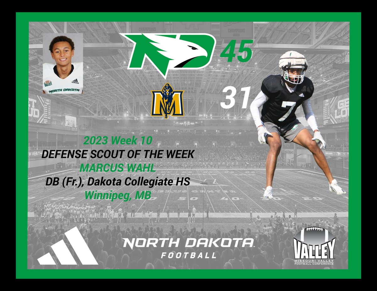 Valley road wins in November take a lot of effort. Congrats to Marcus Wahl <a href="/MarcusWahl3/">Marcus Wahl</a> out of Dakota Collegiate @dciLRSD in Winnipeg for earning the Defense Work Team Player of the Week for Week 10! #UNDProud #DayByDay