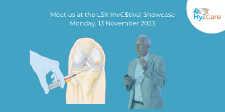 Meet Hy2Care at the LSX Inv€$tival in London. On 13 November, (CEO Hy2Care) will will pitch Hy2Care's story about its CartRevive™ hydrogel implant for cartilage repair. Hope to meet you there!  #medtech #healthtech #cartilageregeneration <a href="/LSXLeaders/">LSX Leaders</a>